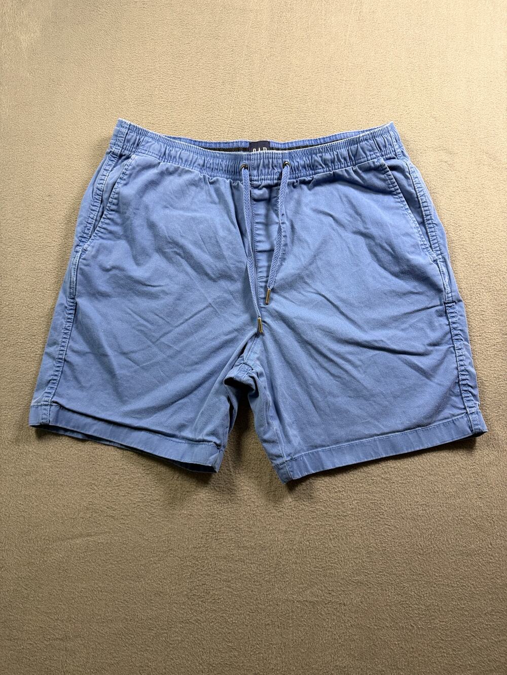 Gap Mens Large L Blue Canvas Chino Shorts Elastic Waist Drawstring Everyday